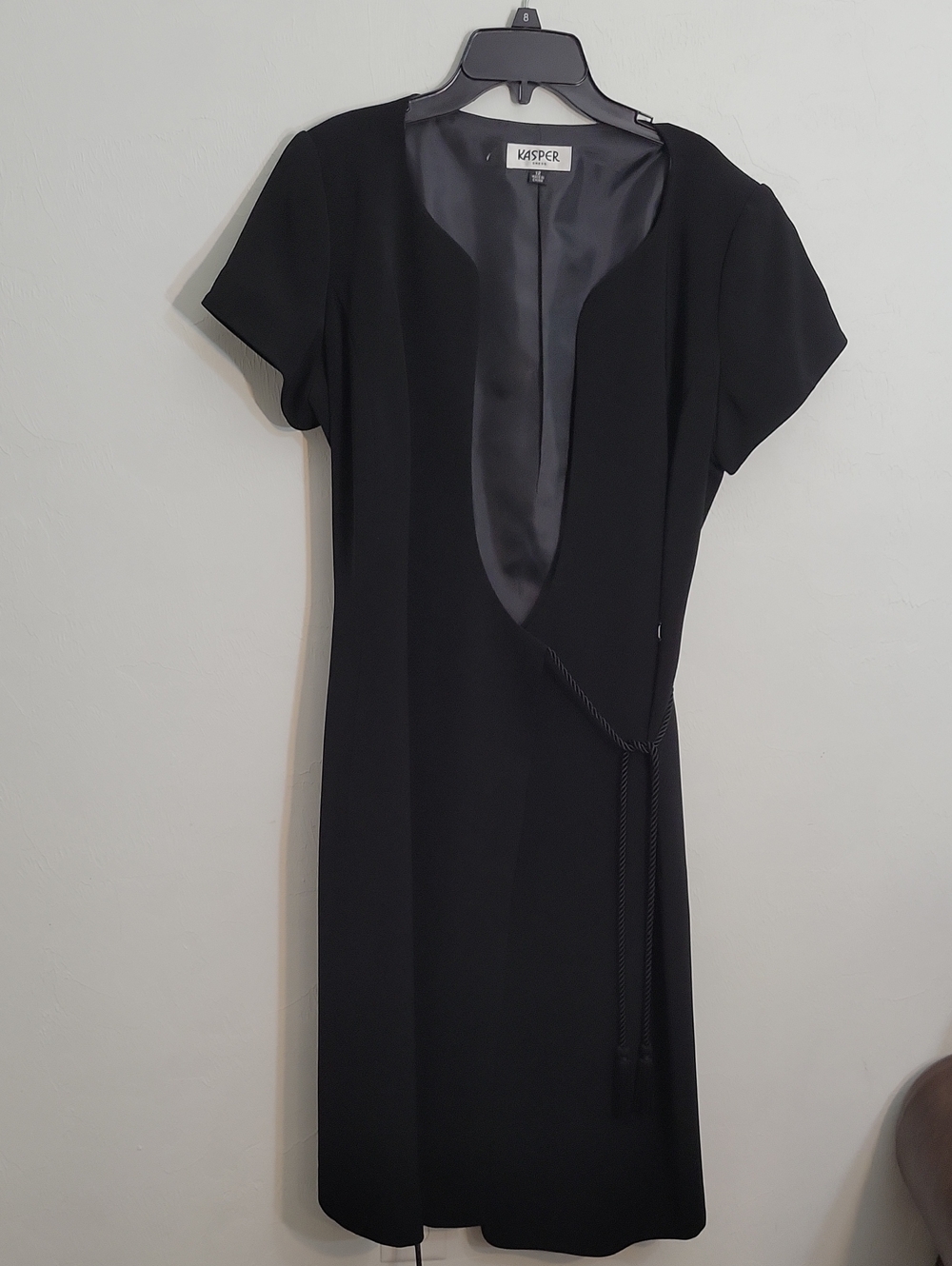 Kasper Black Short-Sleeve Midi Wrap-Style Dress